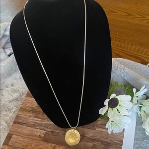 Chico's Gold Disc Pendant Necklace extra large